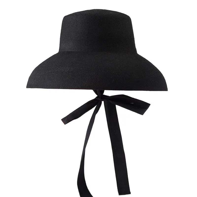 Cappello in pura lana stile retrò a tesa larga fedora invernale donna donna fascia allacciatura cappello Cloche per Cocktail festa nuziale palcoscenico della chiesa