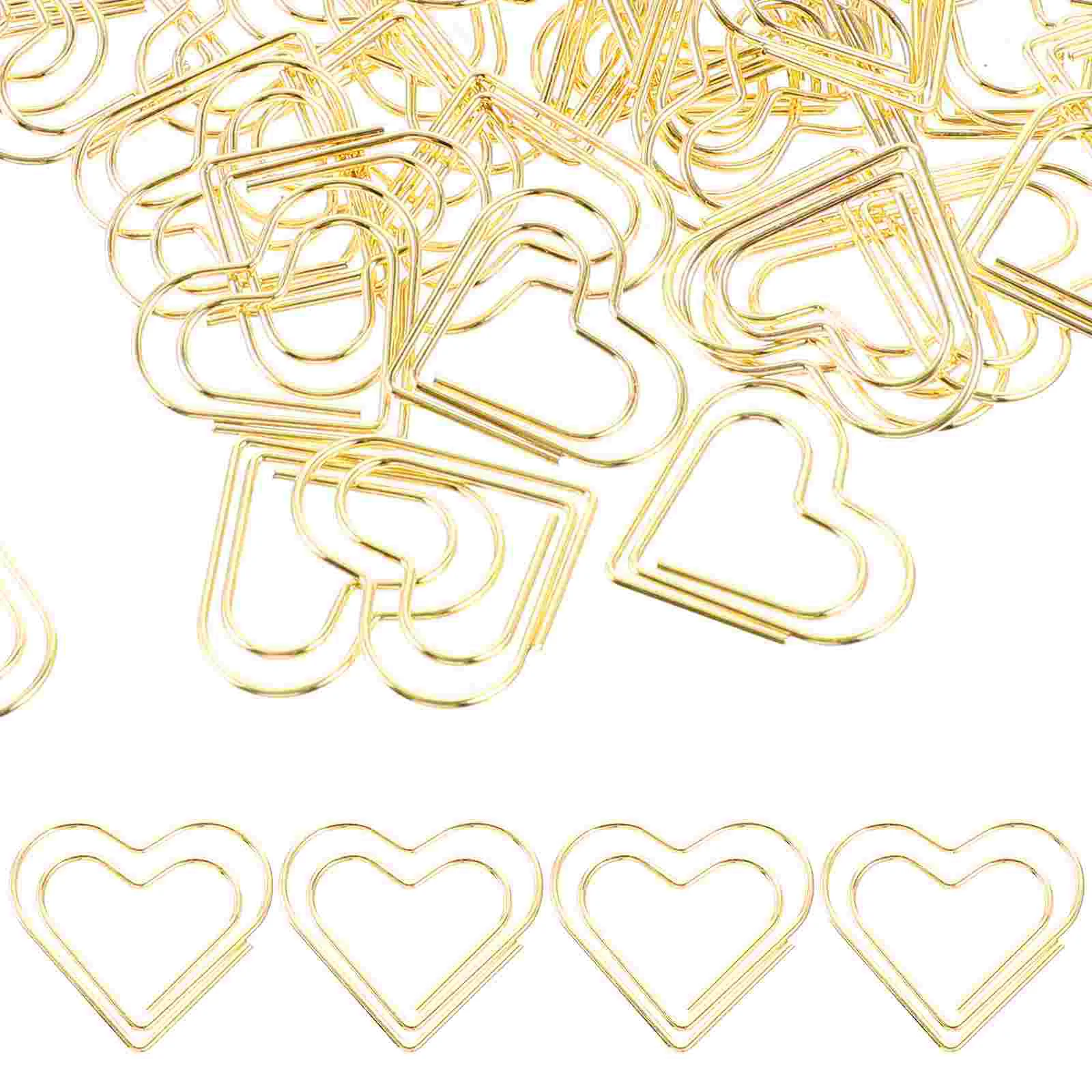 100pcs Heart Shaped Metal Paper Clips Cute Love Document Clips for Office School Rose Gold Small Stationery