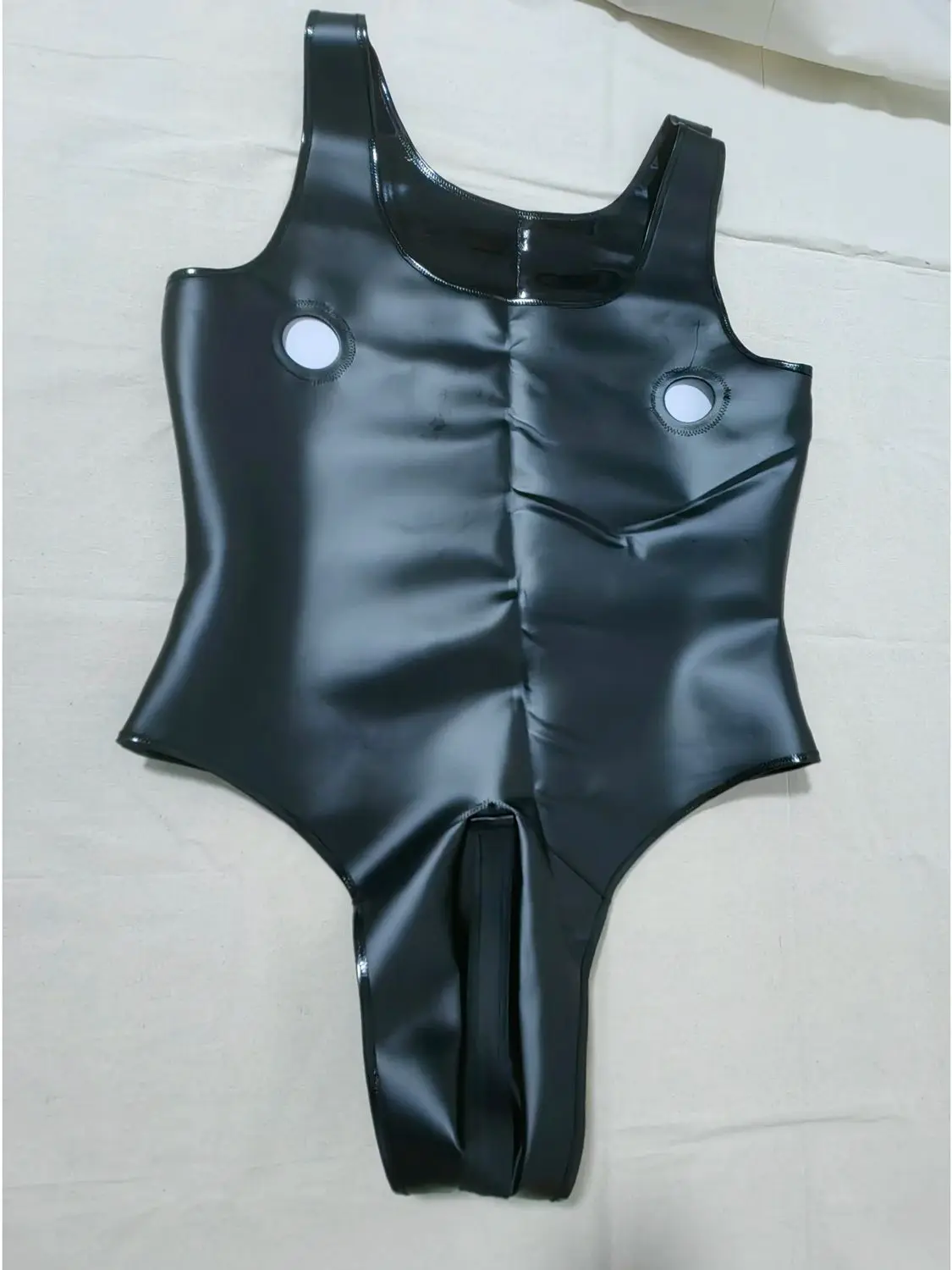 

XS-3XL Shiny Matt Double Sided PU Leather Reversible Tank Top Bodysuit Hollow Out Zipper Convex Pouch Body Teddies Leotard Shirt