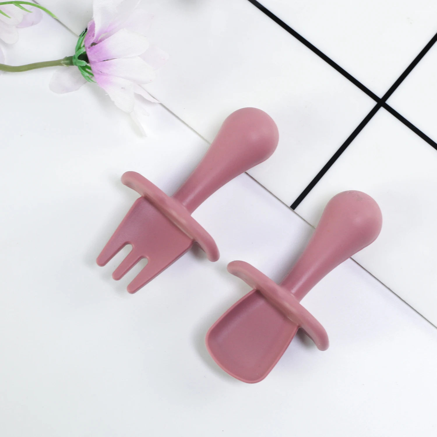 Silicone food grade mini fork and spoon sets 2pcs silicone feeding spoon set baby feeding spoon set