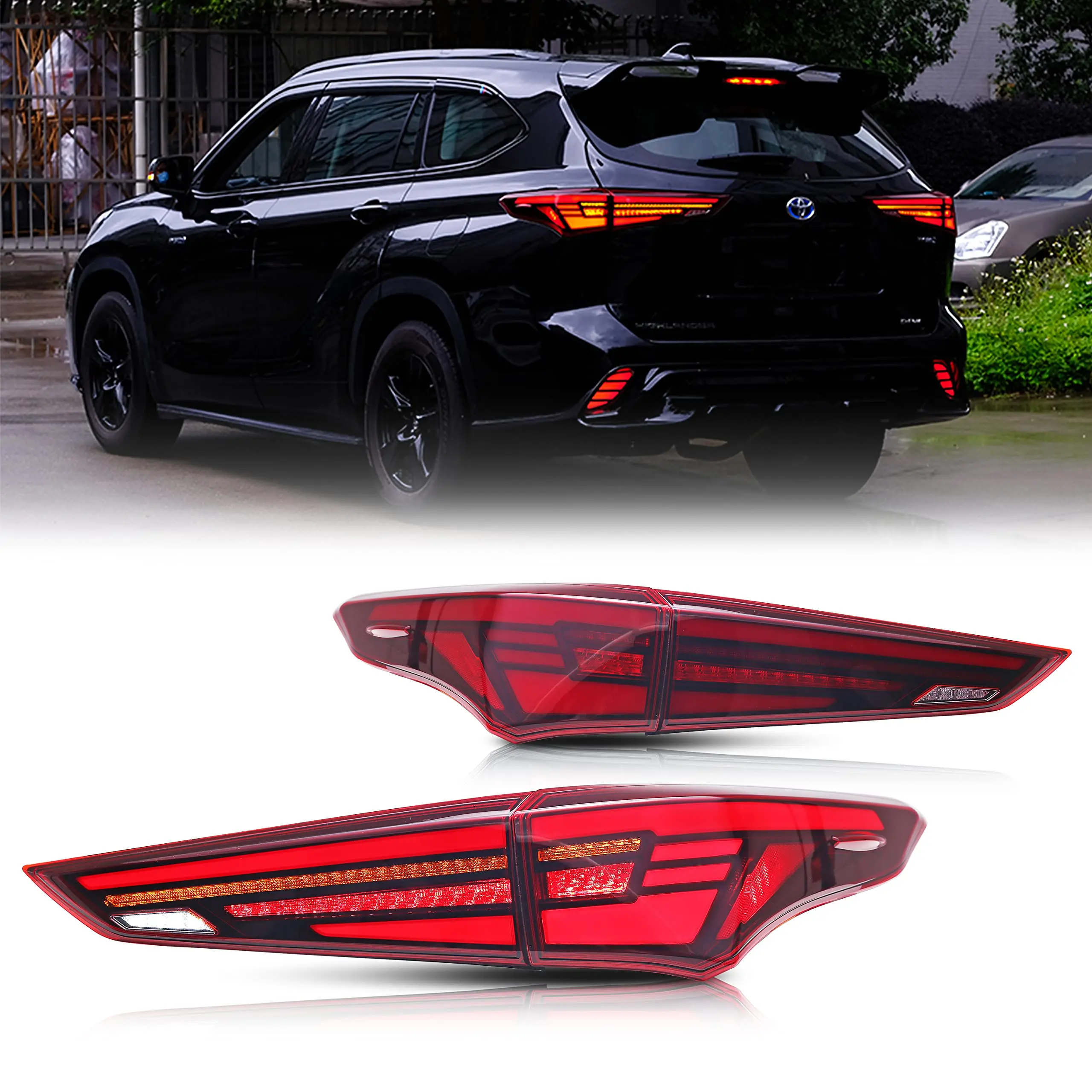 LED Tail Lights For Toyota Highlander 2020 2021 2022 Black Sequential Indicator Start Up Animation Rear Lamps