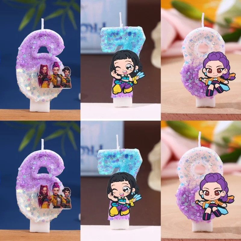 Bougie Kpop Musci pour filles, thème numéro 0-9 enfants, décoration de gâteau d'anniversaire, réception-cadeau pour bébé, accessoires de fête Anime, fournitures