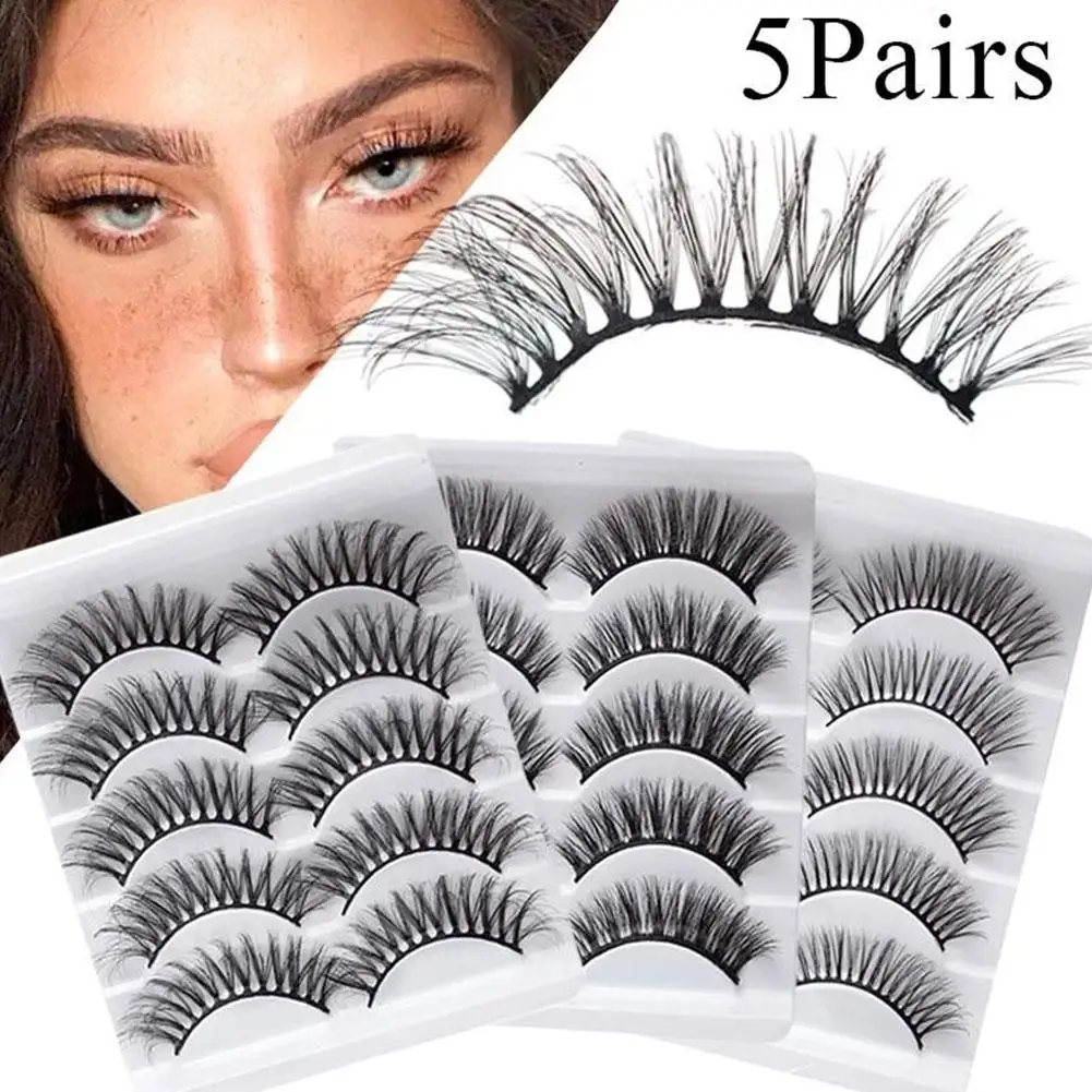 3D False Eyelash 5pair Curly And Versatile Lashes Thick Fake Handmade Glitter 100% Beauty Eyelashes Makeup False Packing K0H9