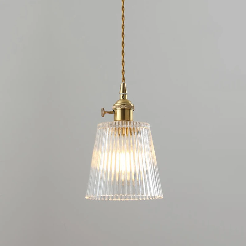 Vintage Noridc Stripe Glass Pendant Lamp Dining Room Kitchen Retro Pendant Lights Bedroom Bedside Decor Hanging Light