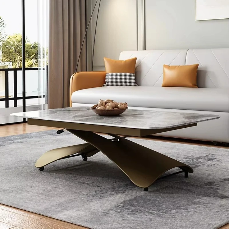 Living room lifting coffee table dining table dual-purpose multi-function simple telescopic rock plate coffee table