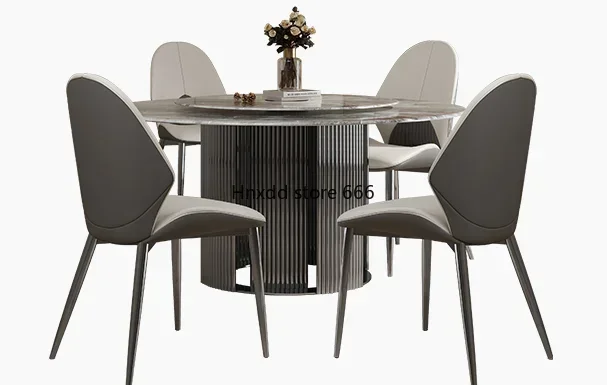 Villa large flat floor round household 304 stainless steel high-end luxury stone dining table