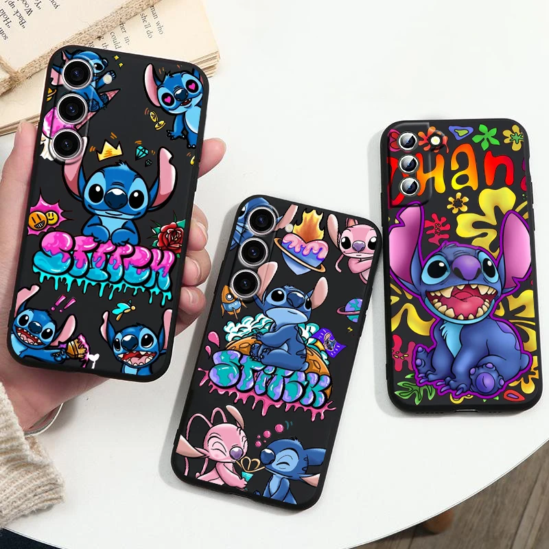 Stitch Cute For Samsung Galaxy S23 S22 S21 S20 Ultra Plus Pro S10 S9 S8 S7 Silicone Soft Black Phone Case Coque Capa Fundas