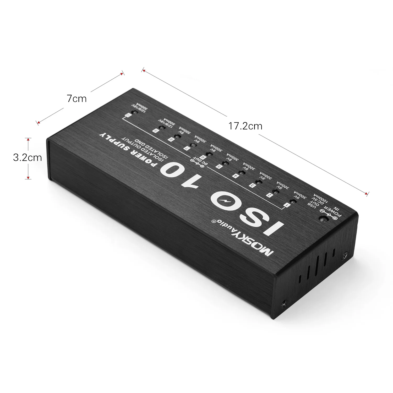 ISO-10 Portable Guitar Effect Power Supply Station 10 Isolated DC Outputs & One 5V USB Output for Guitar Effects