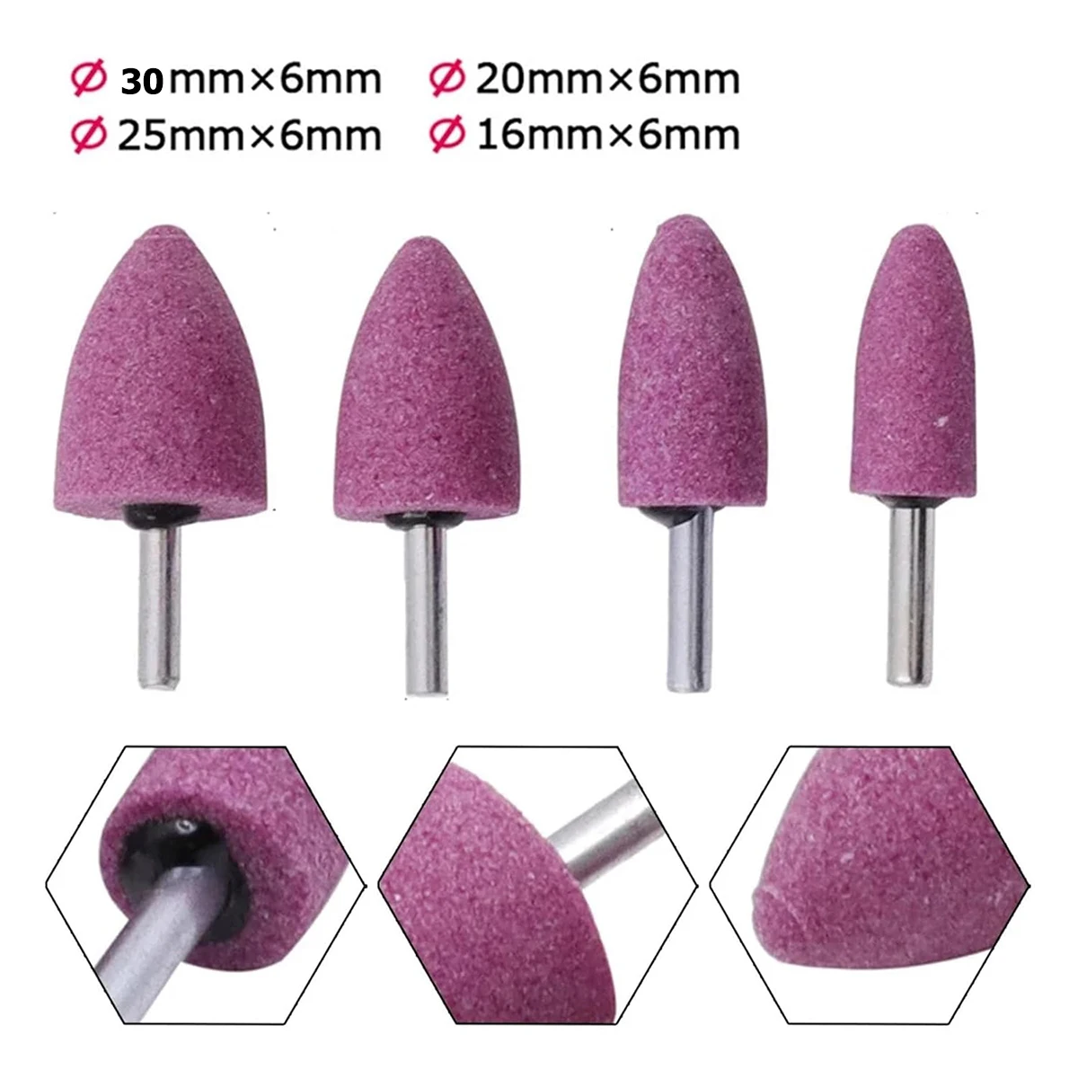 20Pcs Red Corundum 6mm Shank Conical Grinding Head For Polishing And Rust Removal Mini Brush Bullet-shape For Dremel Dril Rotary