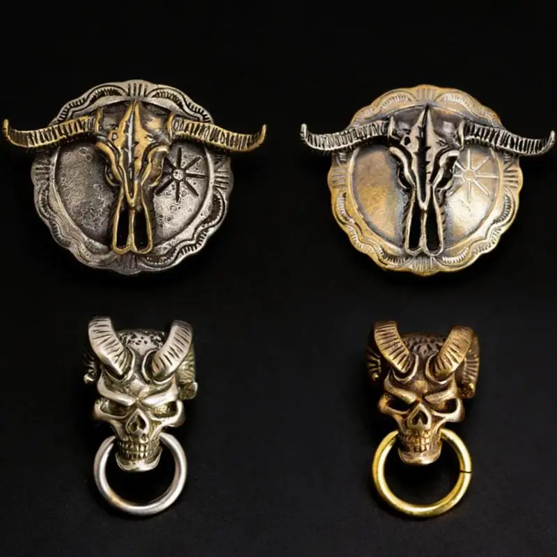 Totenkopf-Design Kupfer-Schraubverschluss Concho im Vintage-Stil Lederhandwerkszubehör für Western-Stiefel, Gürteldekoration und DIY-Projekte – Detail 1