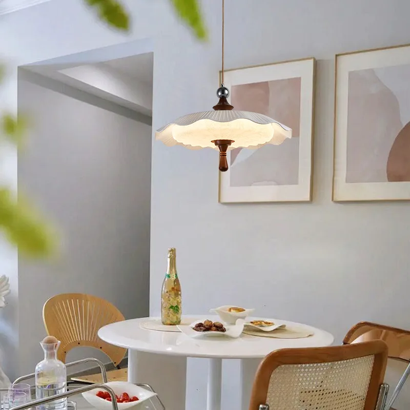 

Vintage French Style Simple Fabric Pendant Lamp for Bedroom Dining Room Walnut Color Wabi Sabi Warm Ceiling Light Dual Mounting