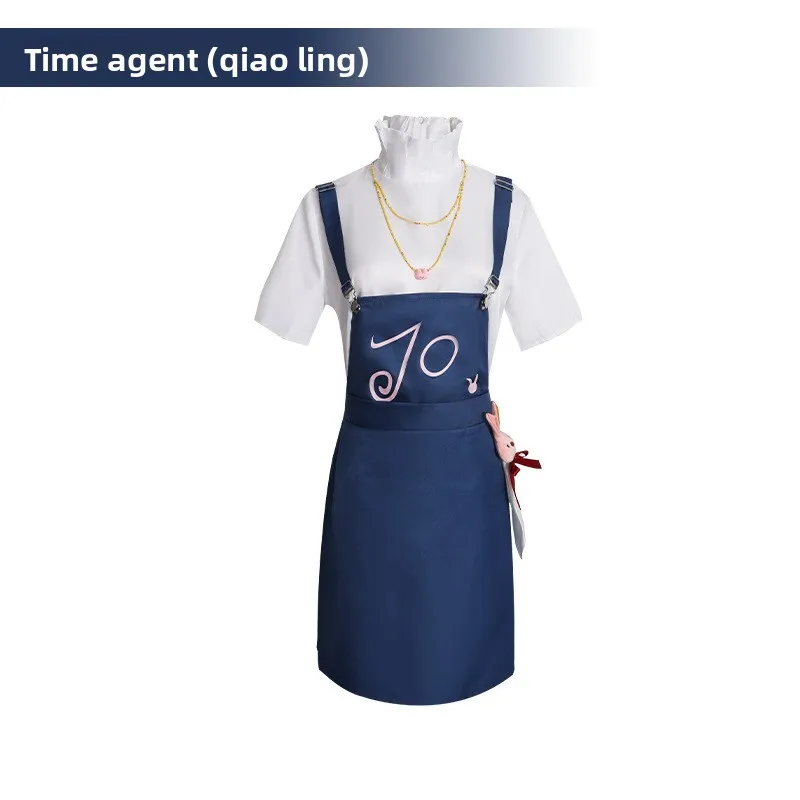 

Anime Link Click Cos Qiaoling Cosplay Blue Shoulder Strap Skirt M.O.D MV New Suit Qiaoling Wig Cute Maid Dress Women Halloween