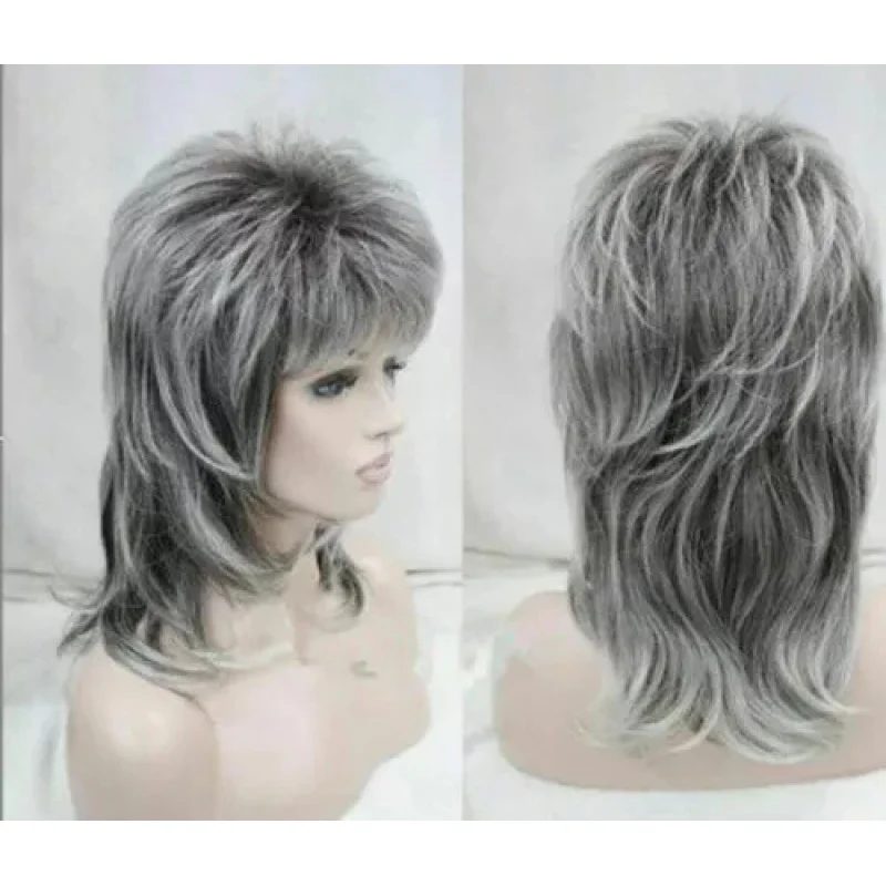Kinky Curly Salt and Pepper Hair Synthetic Capless Wigs 12 Inches
