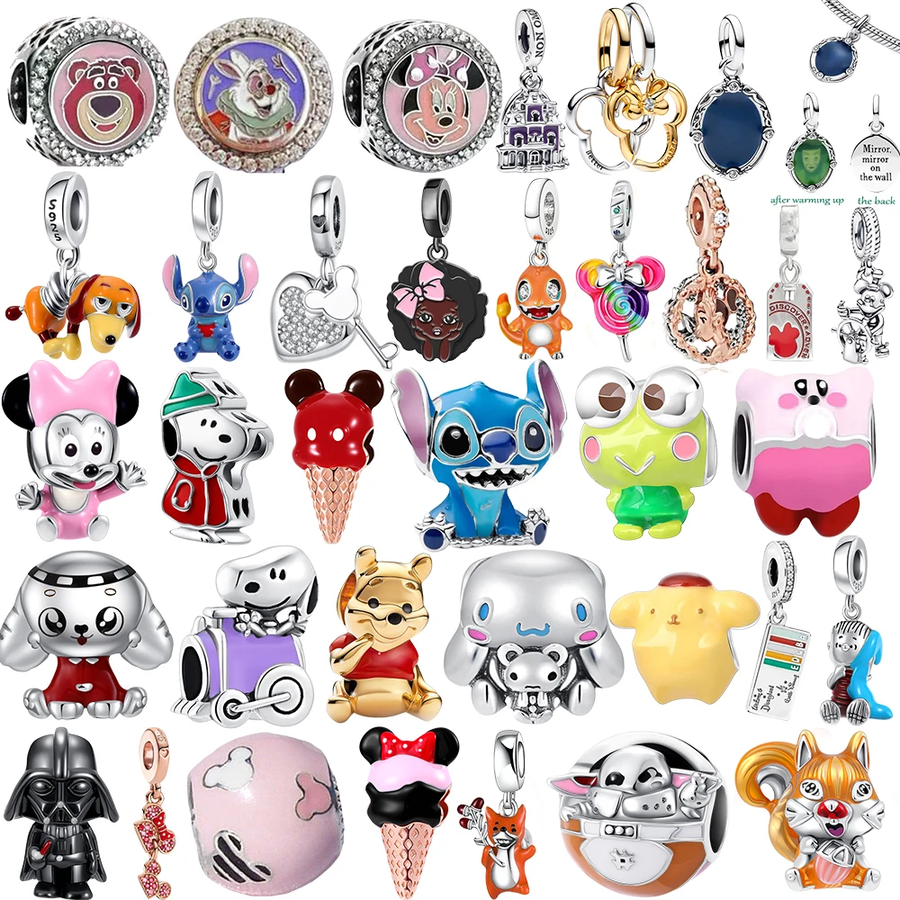 

MINISO Snoopy Stitch Минни Микки клубничный медведь кулон оригинальный 925 серебряный Шарм подходит браслет ожерелье для женщин ювелирные изделия своими руками