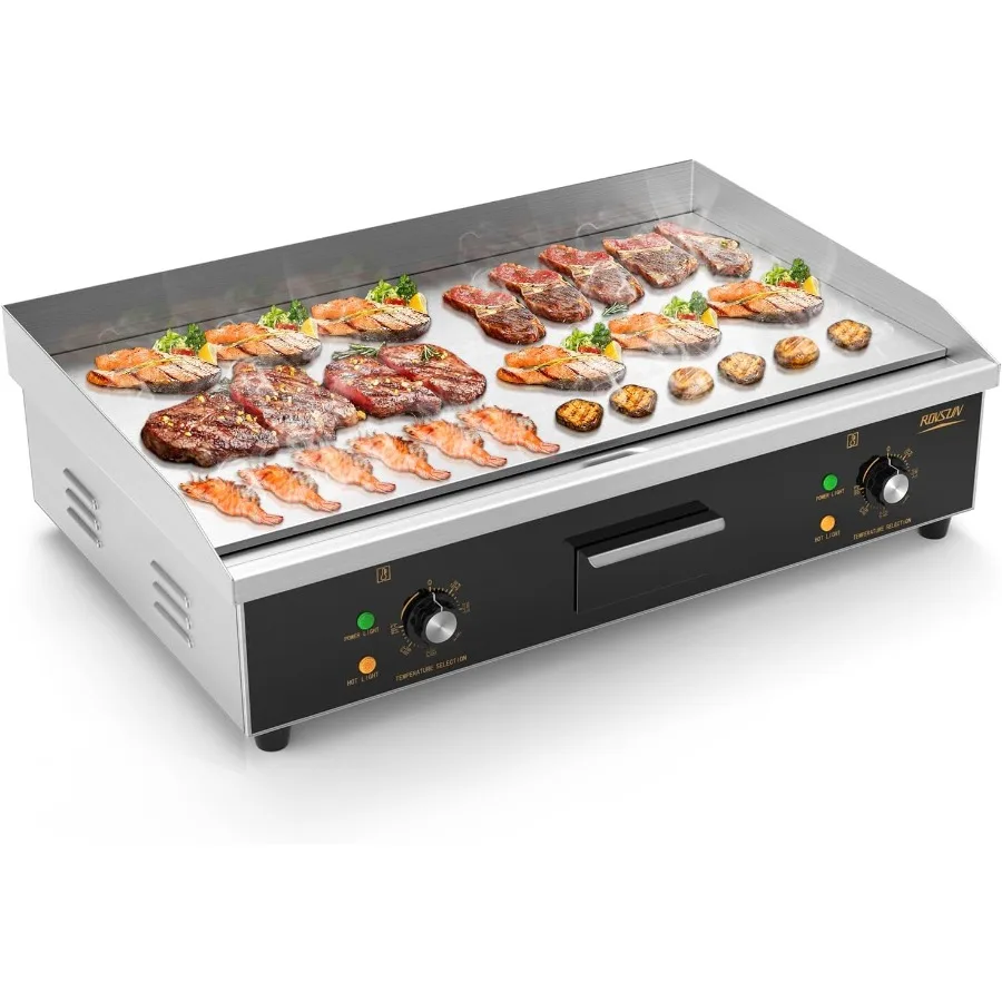 30 Plancha eléctrica de encimera plana, plancha eléctrica de 3000W, parrilla Teppanyaki de acero inoxidable con temperatura ajustable Con