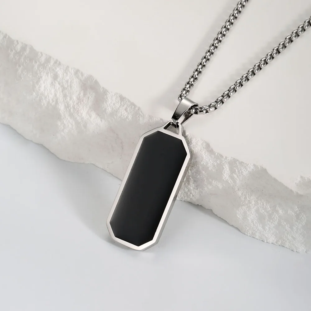 1 قطعة الرجال الموضة الفولاذ المقاوم للصدأ بساطتها الأسود المينا مربع قلادة قلادة للرجال بسيط مستطيل قلادة رجل مجوهرات