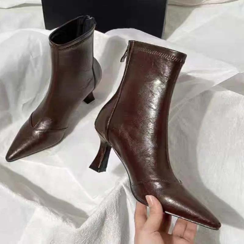 Women's Ankle Boots Pointed Toe Soft-soled Sleeve Design, PU Upper, Simple and Versatile Style, Autumn Casual Wear Chelsea Boots