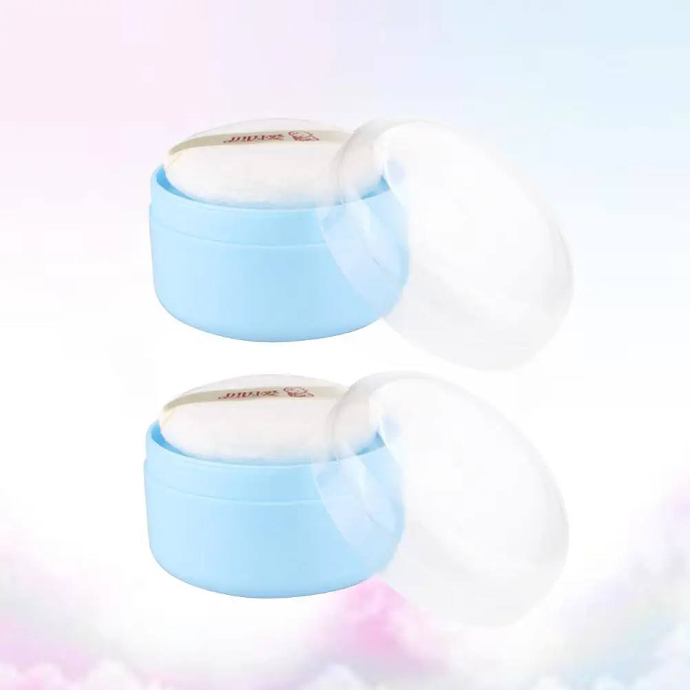 2 Set Container Cloth Dusting Powder Puff Sponge Dusting Baby Box Talcum Foundation Powder Puff Makeup Travel Home Use