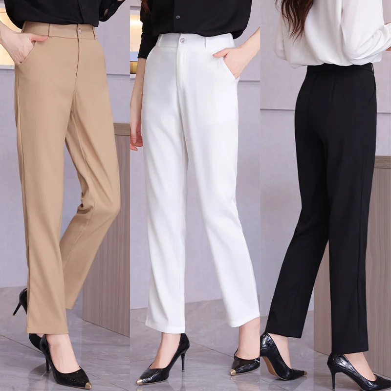 

Spring and Autumn Women's Casual Straight Suit Pants High Waist Micro Elastic Straight Pants Wholesale Office Ladies Trousers