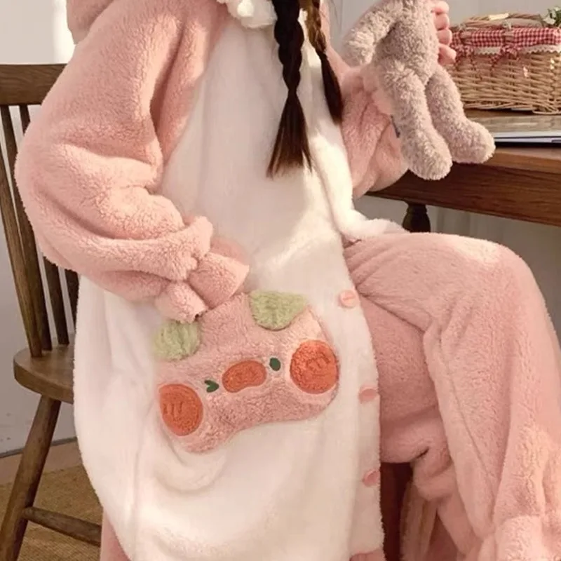 بيجامة خنزير جميلة رداء شتوي ملابس نوم ملابس منزلية رداء حمام مريح ناعم دافئ بيجامة هدية للحفلات كاواي #3