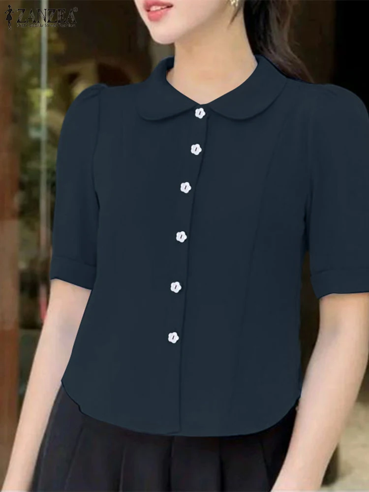 

ZANZEA Women Fashion Solid Shirts Short Sleeve Summer Tops 2025 Turn-down Collar Buttons Elegant OL Blusas Casual Loose Blouses