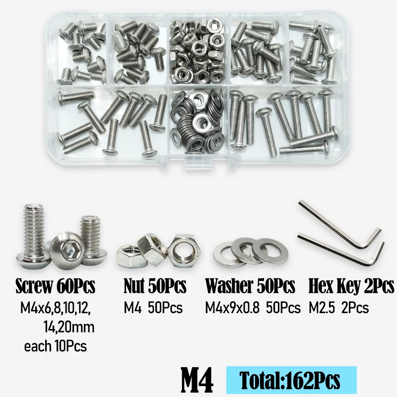 Innensechskant-Halbrundkopfschraube, Mutter, Unterlegscheibe, M2, M3, M4, M5, M6, Edelstahl, Inbus, vollständiger Maschinenbolzen für Motorradmöbel – Detail 8