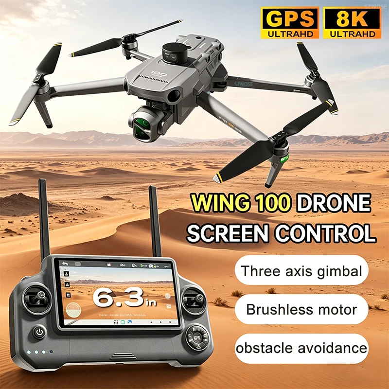 2026 New Wing 100 GPS Drone 8K Camera Three Axis Gimbal With Screen Brushless Obstacle Avoidance Foldable Quadcopter Dron RC Toy