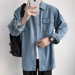 Cotton ultra-thin denim long sleeved shirt, men's construction site welding anti scald and wear-resistant work clothes