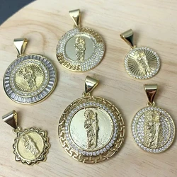 Religious Saint Benedict Pendants Metal Zircon San Benito Round Medal Charms For Jewelry Making Women Man Necklace Accessories