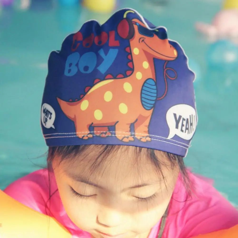 Stretchable Swim Hat Kids Swimming Hat Cartoon Print Swim Pool Hat for Children Quick-dryin No hurt ear