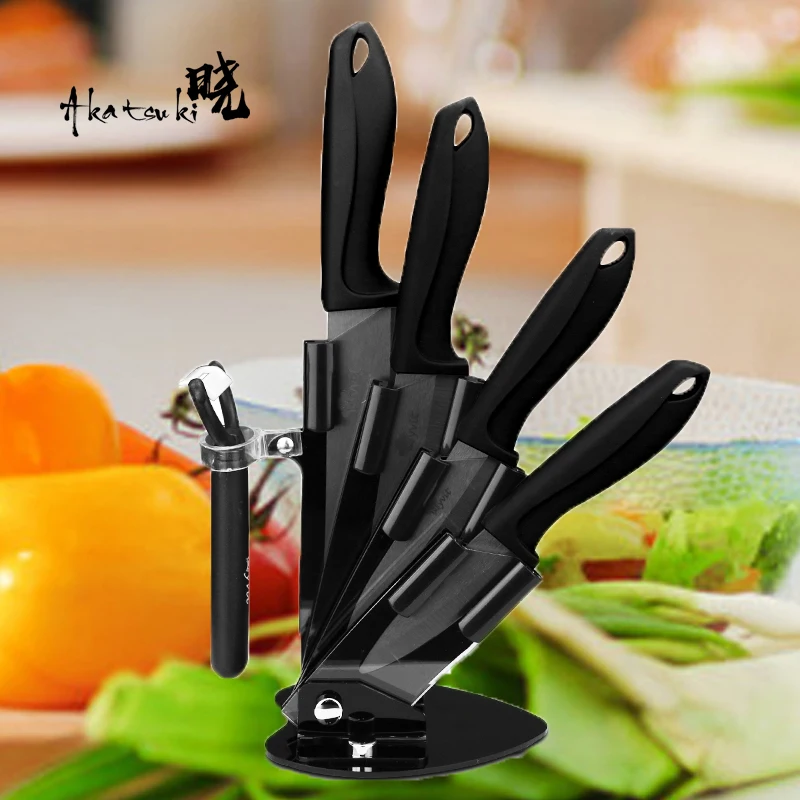 Ceramic Knife 3 4 5 6 inch Set Chef Paring Slicing Utility Zirconia Black Blade Knife Block Stand Vegetable Fruit Kitchen Tool