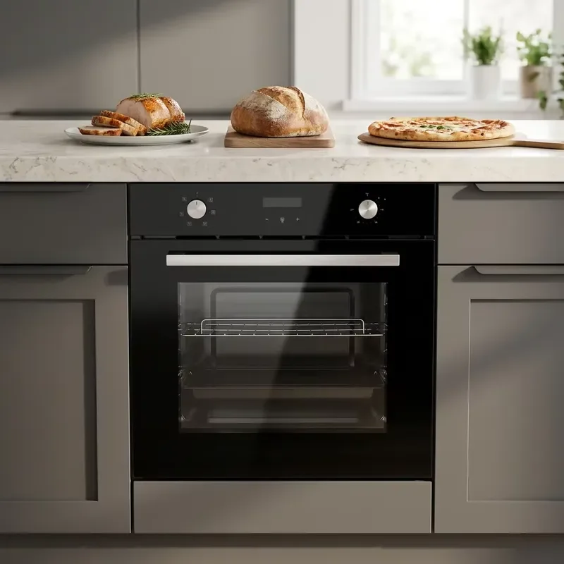 for 66L Digital Built-in Oven 60CM Standard Size Enamel Cavity Double Convection Black Tempered Glass