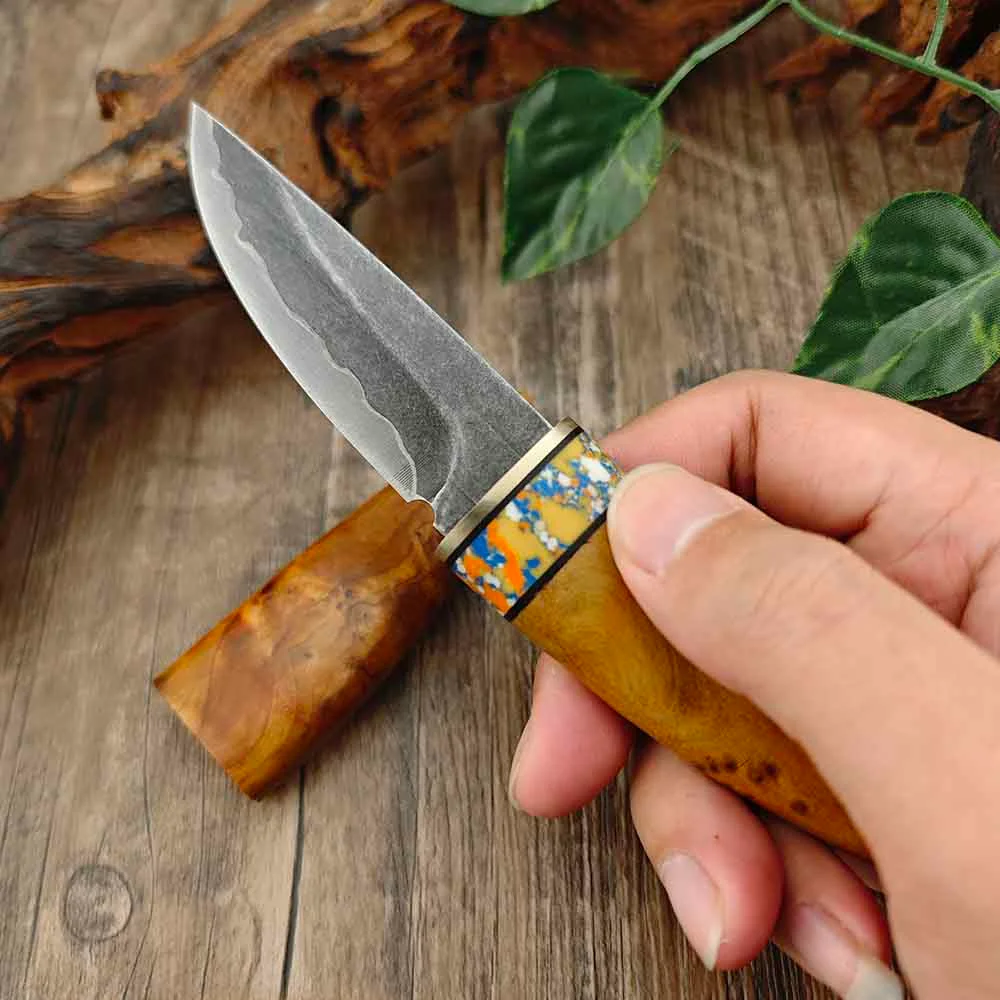

2026 New Style Top Quality Outdoor Fixed Knife Composite Steel Blade White Shadow Wood Handle Fruit Knives Cutting Tool
