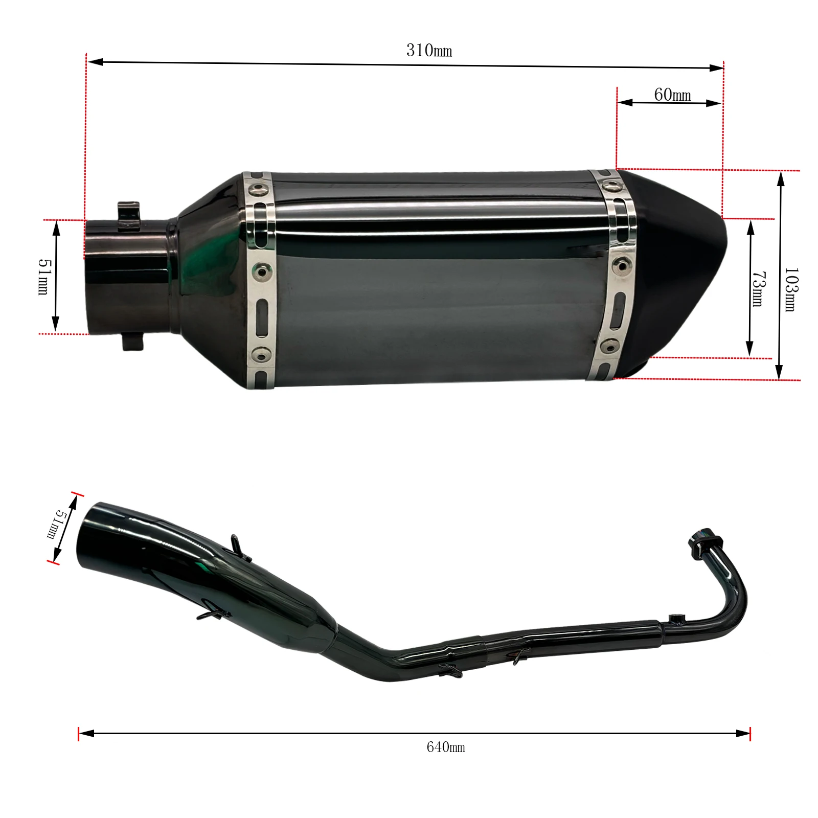 Suitable for Kawasaki z125 full exhaust system motorcycle connector with pipe slip-on 51mm muffler with removable DB Killer Esca