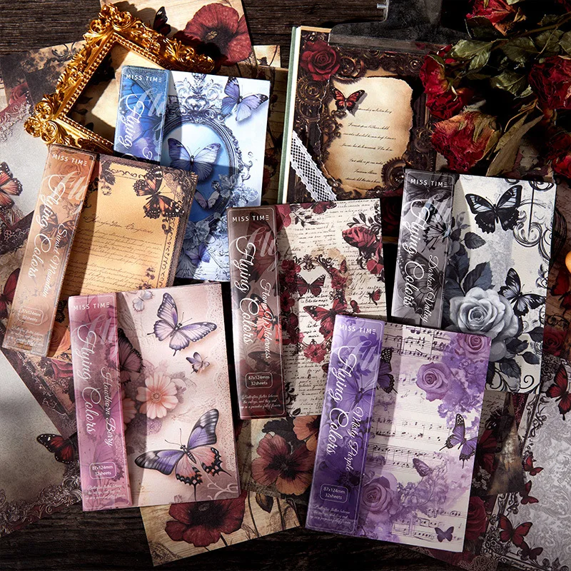 

32pcs/lot Memo Pads Material Paper spry and lively colors book Junk Journal Scrapbooking Cards Retro Background Decoration