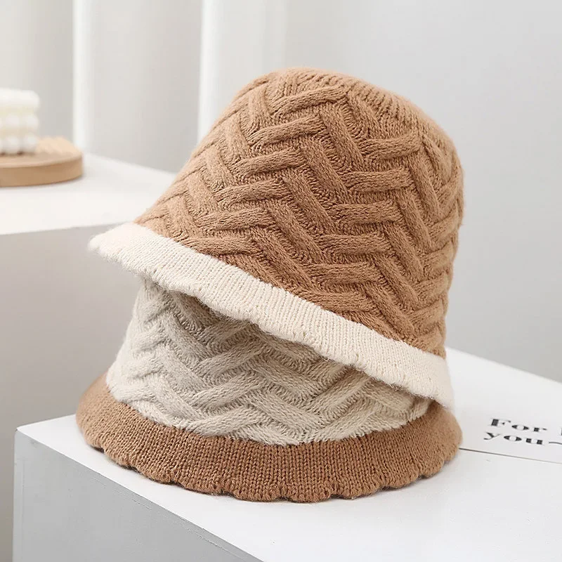 MAXSITI U Winter Warm Bucket Hats for Women Color blocked design knitted Fisherman Hat  Panama Caps Fashionable woolen Basin Cap