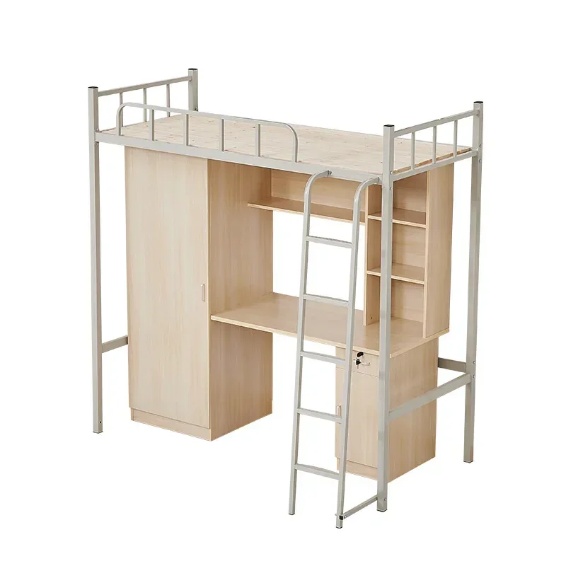 

Кровать из массива дерева для студенческого общежития, многофункциональная комбинированная двуспальная кровать для общежития.