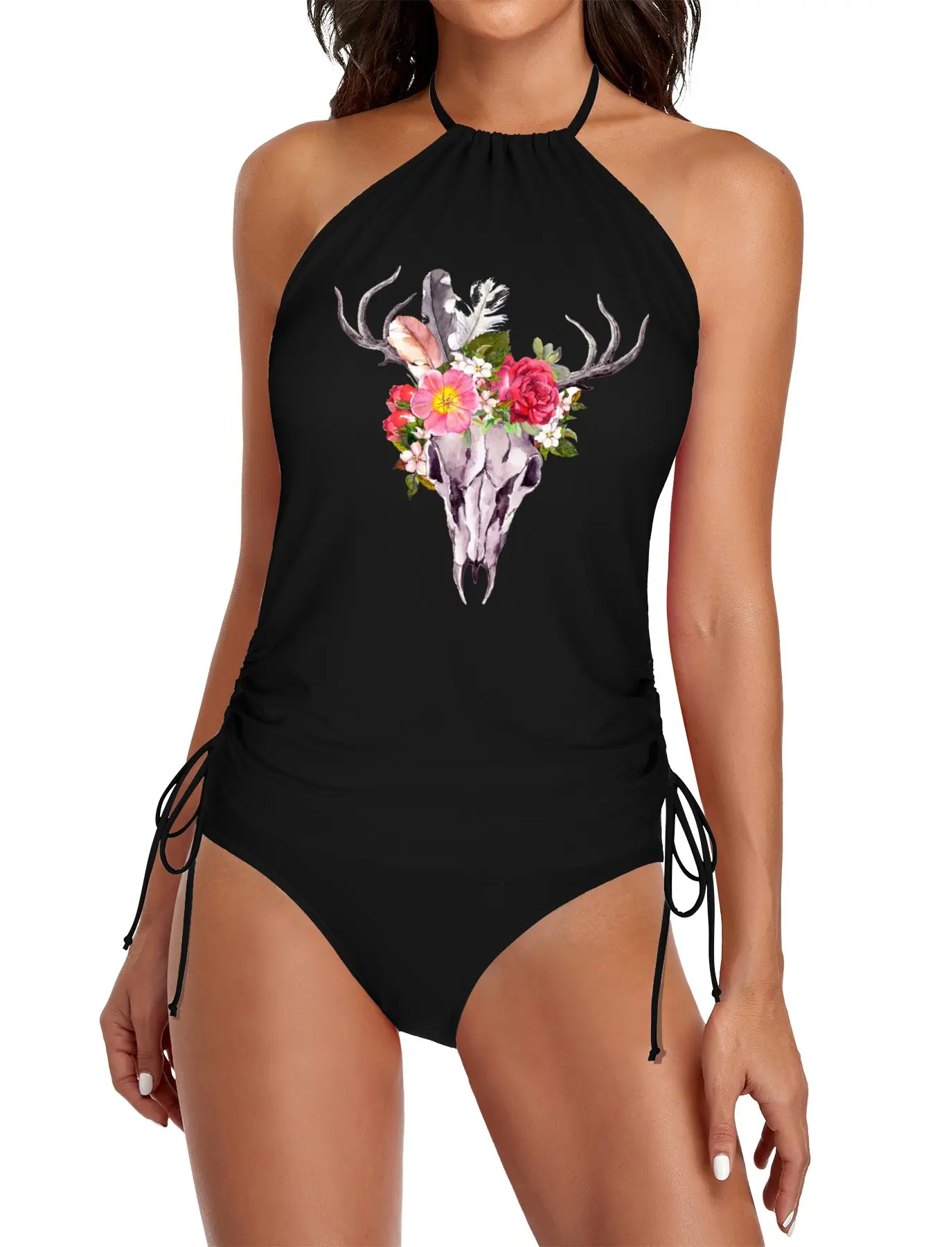 

Boho skull with feathers and flowers Split Swimsuit Set Dress for beach beach wear 2025 Woman beach outfit swimsuit 2025