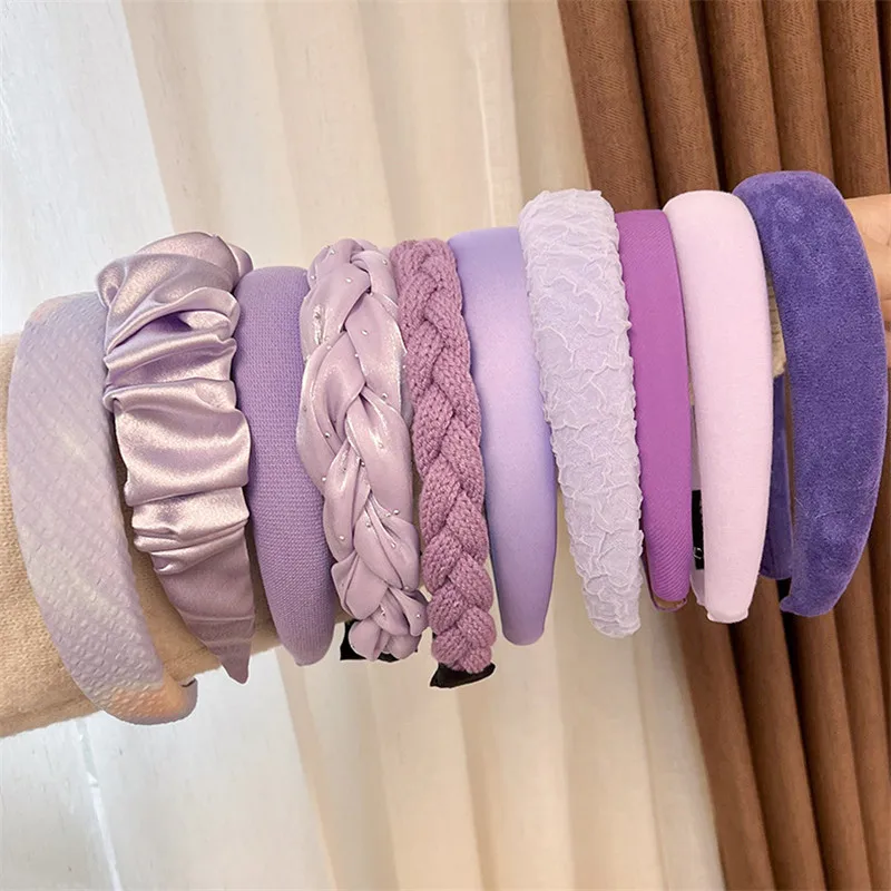 Korea Purple Headband Womens Fashion Solid Color Wide Headband Girls Cute Sweet Hairbands Hair Hoop Female Hair Accessories