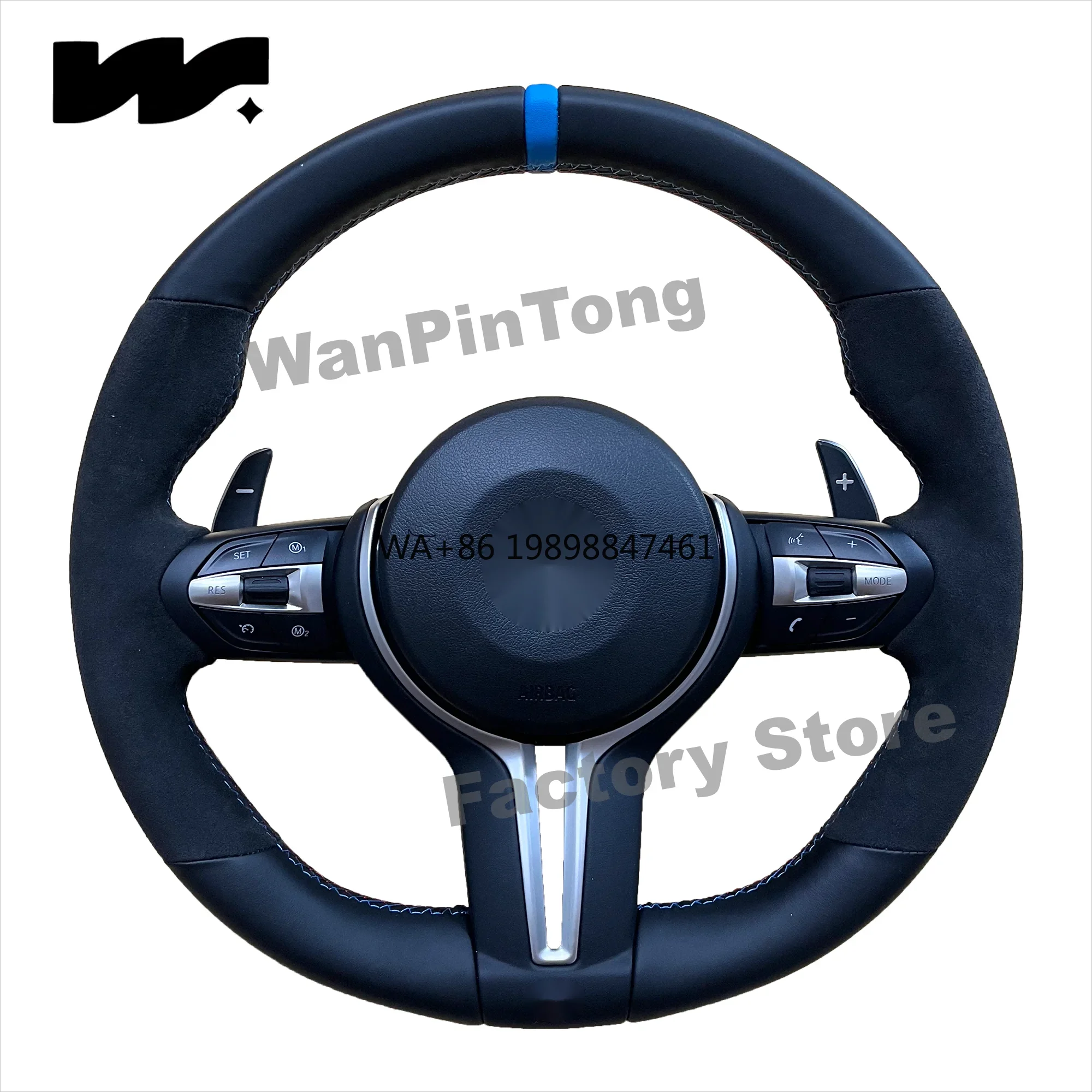 

Suitable for BMW Alcantara flat bottomed design with three color stitching and blue centerlineF10 F12 F06 F35 F80 F36 F18 F15