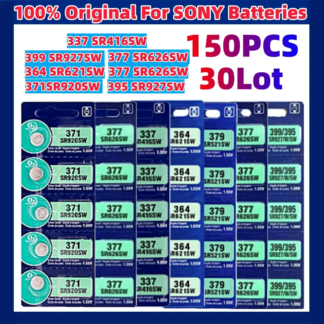 

.NEW 150PCS For Sony 337 SR416SW Silver Watch Battery 364 SR621SW 371 SR920SW 377 SR626SW 379 SR521SW 395 399 SR927SW Coin Cell