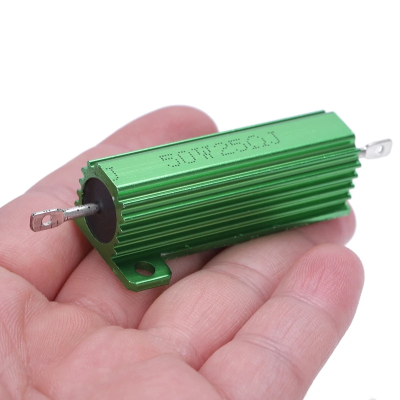 Alumínio Case Chassis Montado Wirewound Resistor, Verde, 50W, 25 Ohm, 2 Pcs