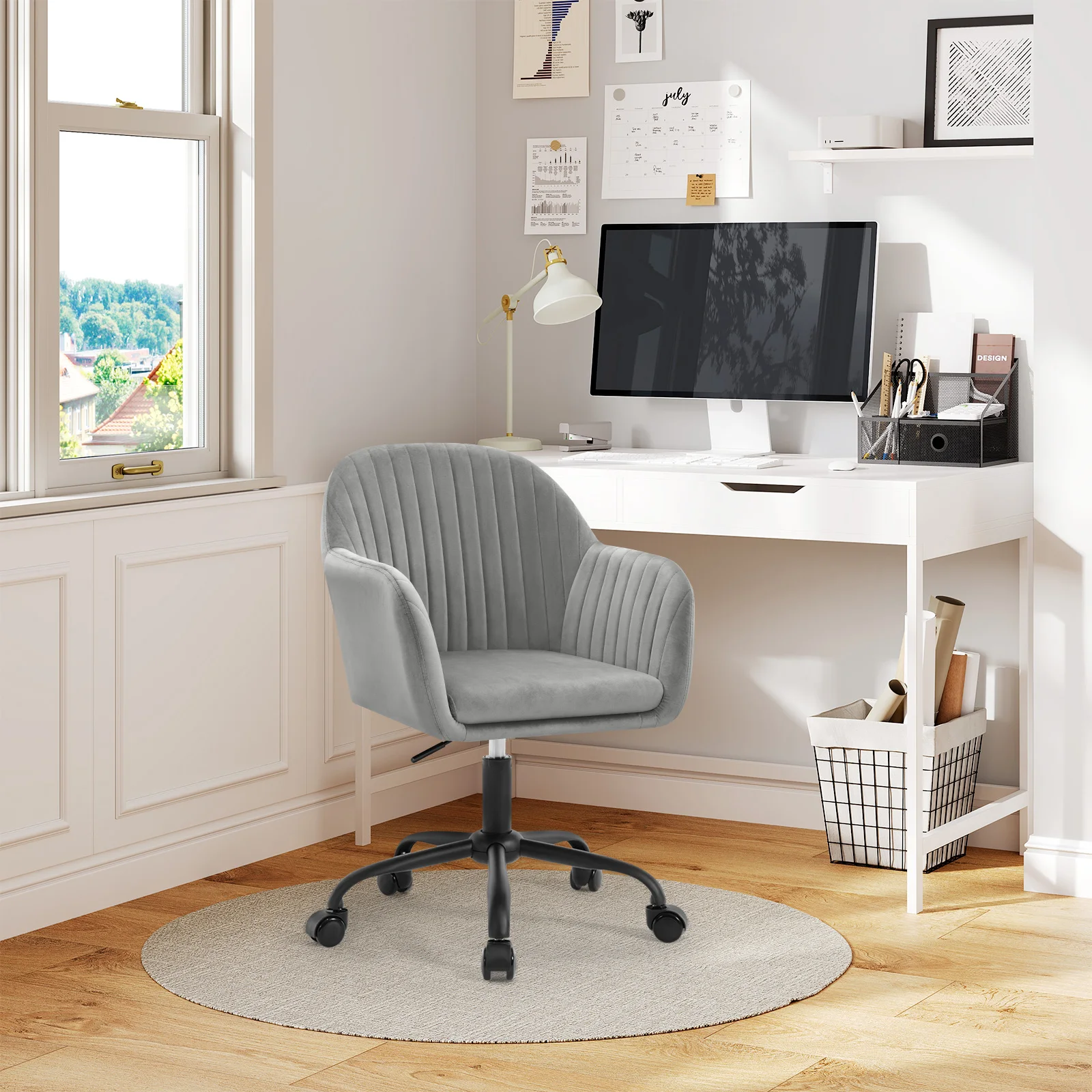 WOLTU Samt-Bürostuhl mit Armlehnen, Rollen, anhebbar, Gaming-Stühle mit hoher Rückenlehne, höhenverstellbar, ergonomischer Arbeits- und Make-up-Stuhl – Detail 23