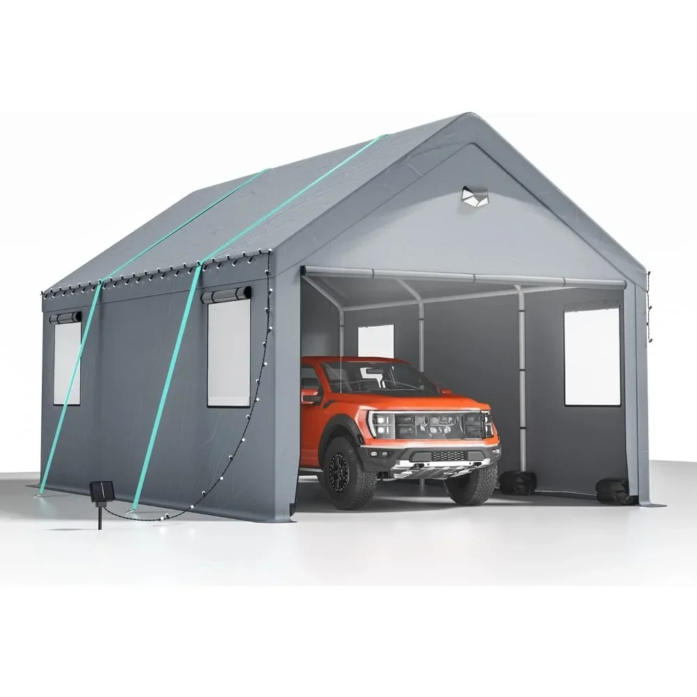 

12 * 20 Carport Canopy - Extra Large Portable Car Tent Garage with Roll-up Windows and All-Season Tarp Cover