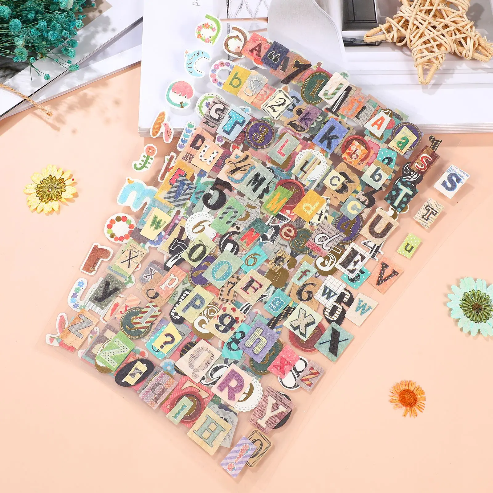 

6Sheet Graffiti Stickers English Alphabet Number Retro Sticker Notebook Adhesive Decals Album Diary DIY Handmade Scrapbook decor