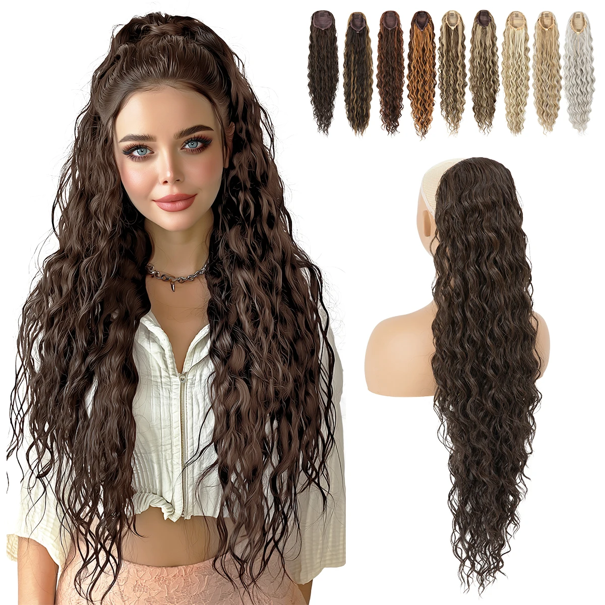 【SARLA】32-Zoll Damen Welliger Pferdeschwanz Haarverlängerung, mit Kordelzug und Haarspangen, Synthetische Perücke Geeignet für Alle Haartypen