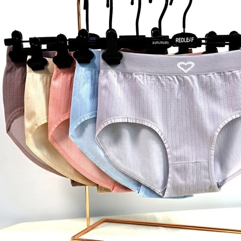 

5Pcs Middle Waist Women Panties Set Underwear Female Lingerie Candy Color Briefs 5PCS High Elastic Love Heart Underpants Lady