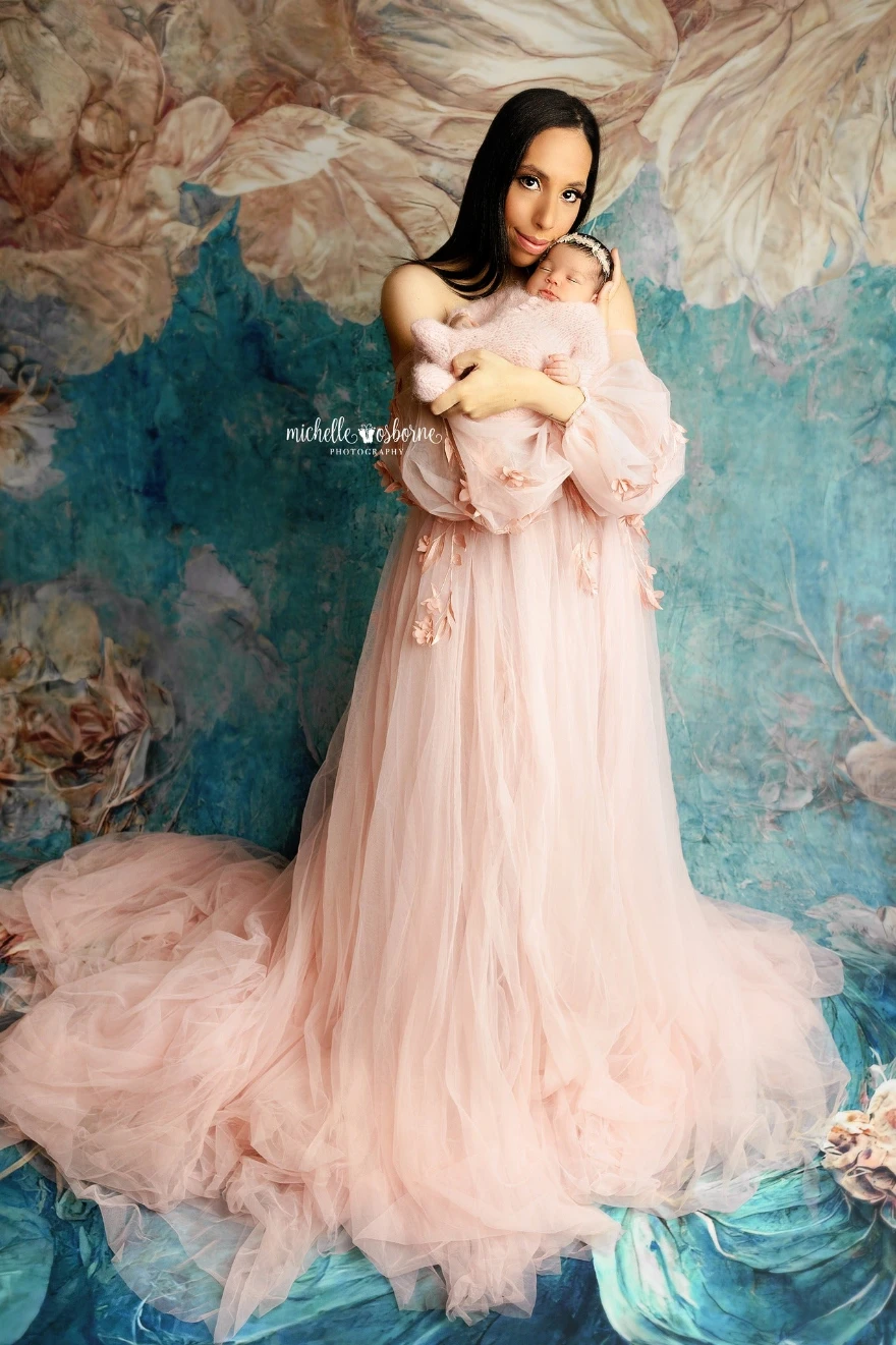 Hand Painting Floral Backdrops Pregnant Woman Portrait Girl Photography Props Lotus Flower Background Kids Baby Photostudio image 3