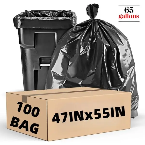 

Extra Thick 65+ Gallon Trash Bags Heavy Duty - 100 Count Black Tear-Resistant Garbage Bags Outdoor Waste, Camping