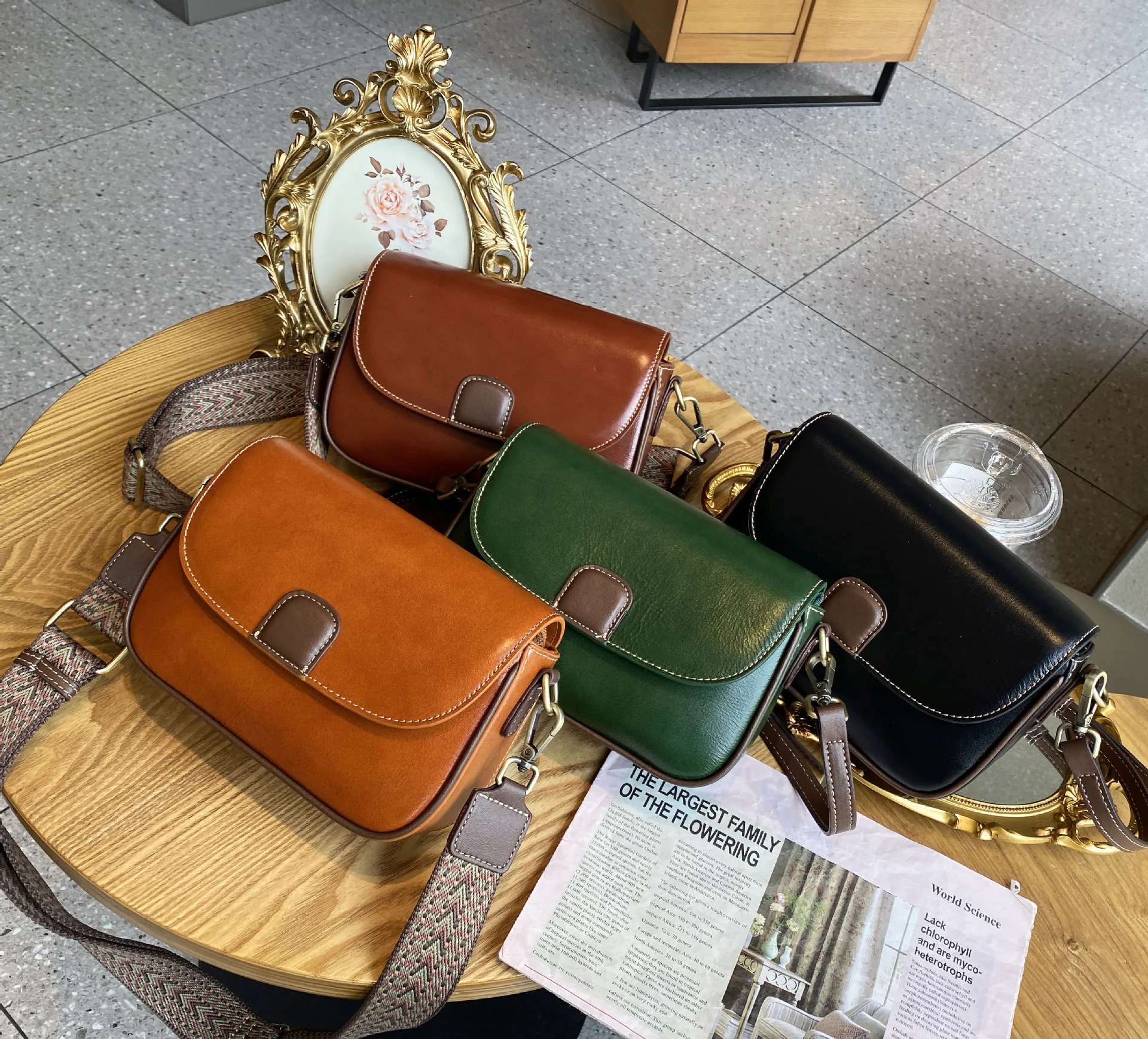 Vegetable Tanned Cowhide Phone Bag Women's Shoulder Cross-body Square Bag Fashionable Girl's Classic Genuine Leather Handbag